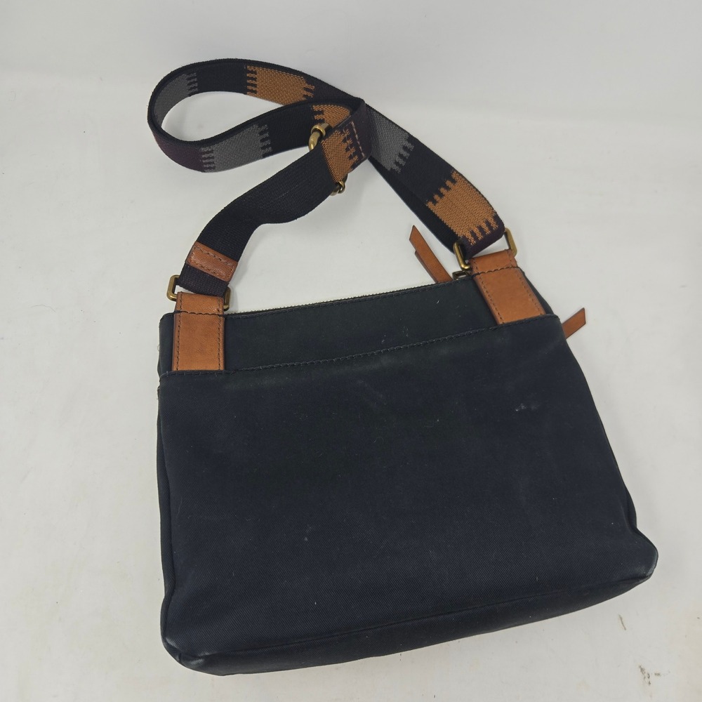 Fossil Crossbody Bag Black Nylon Tan Leather Woven Boho Messenger ZB7268 - Picture 2 of 13